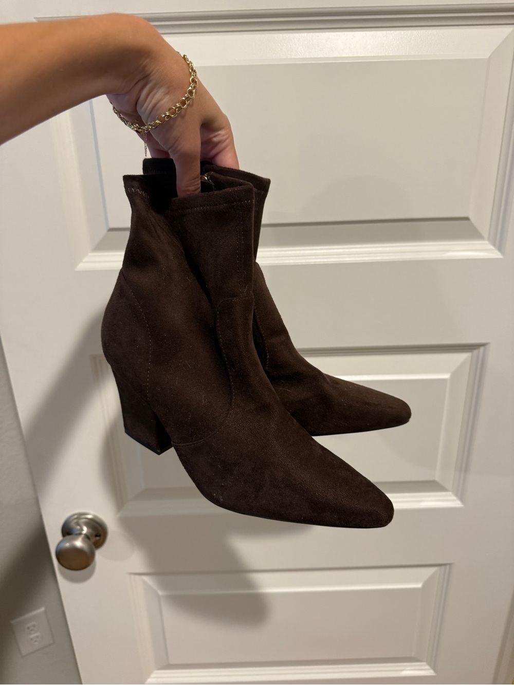 Dark Brown Suede Pointed-Toe Ankle Boots